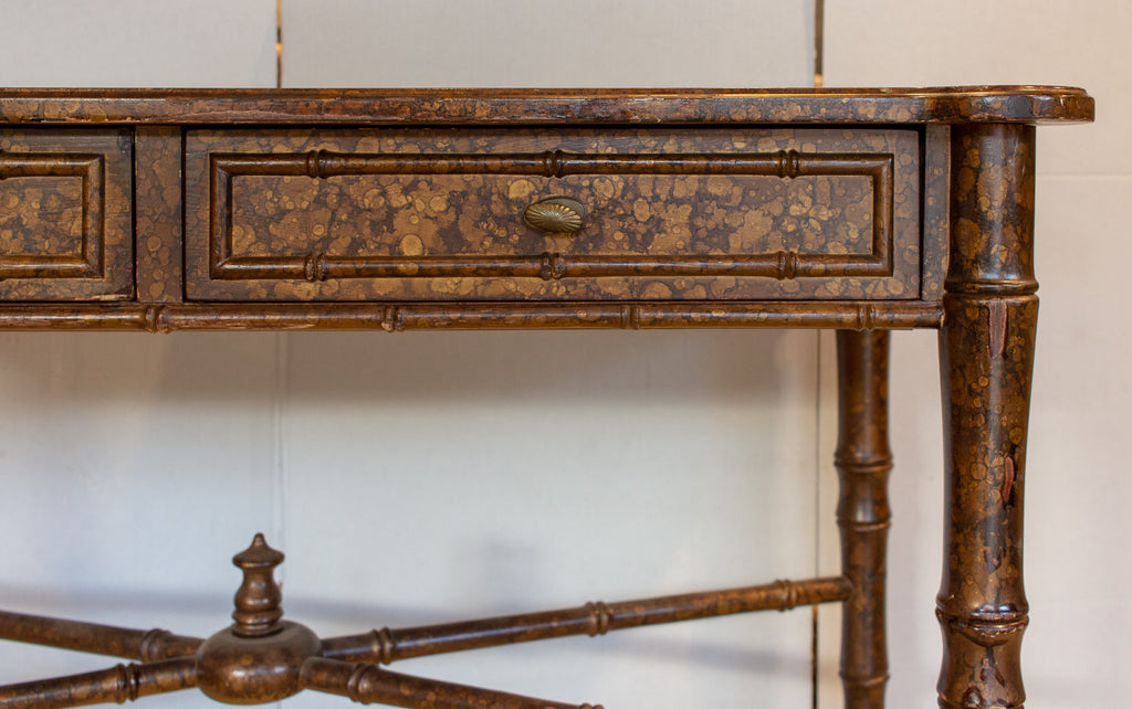 20th Century Boho Chic Bamboo Desk with Tortoise Finish