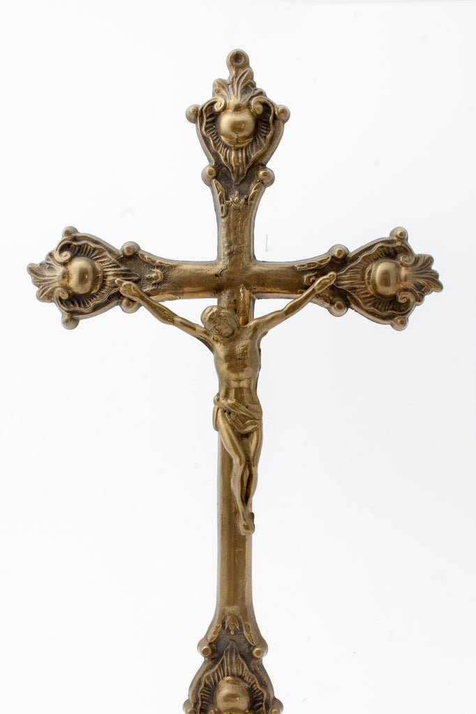 Vintage French Brass Standing Crucifix