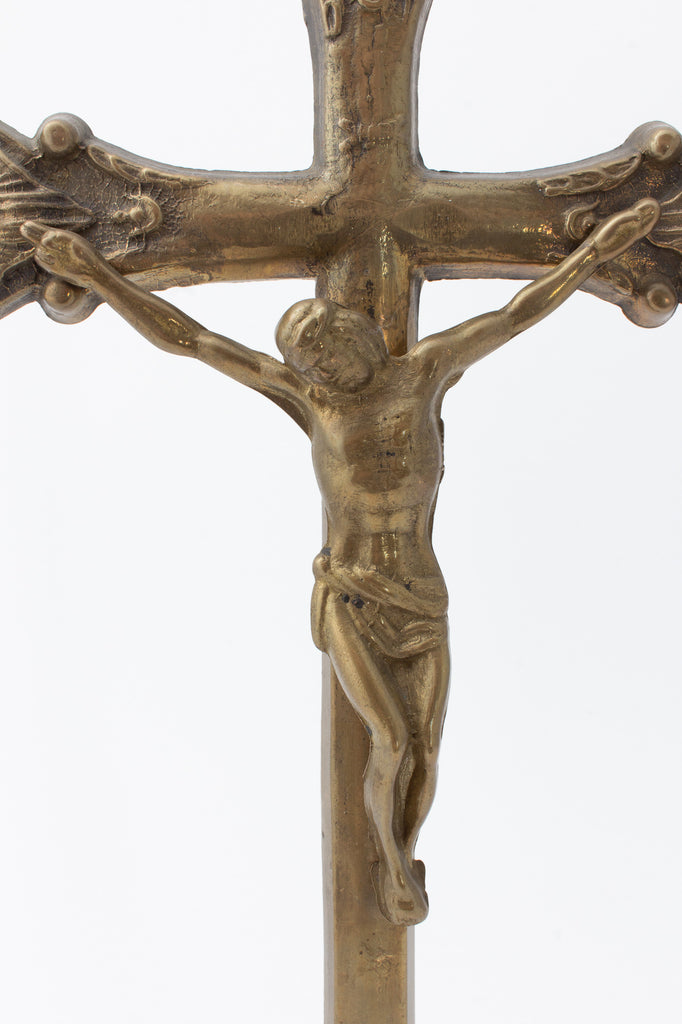 Vintage French Brass Standing Crucifix