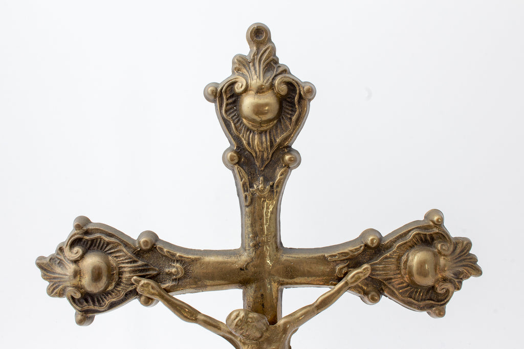 Vintage French Brass Standing Crucifix