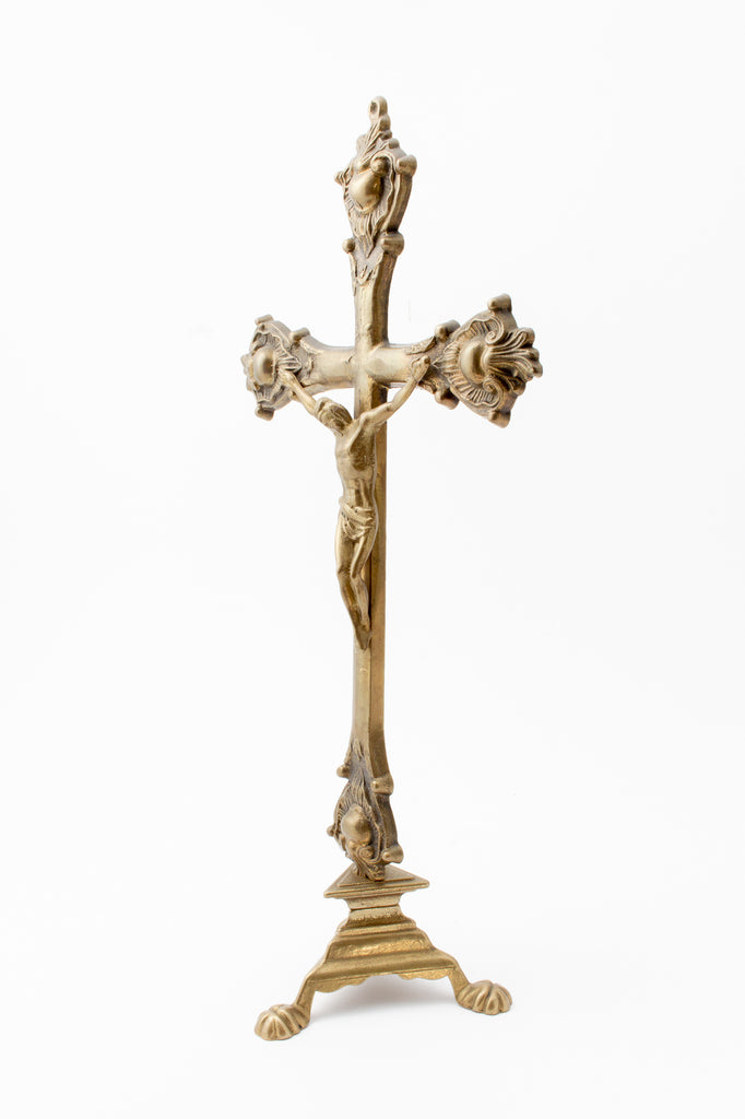 Vintage French Brass Standing Crucifix