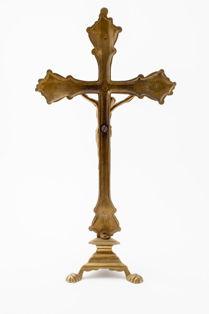 Vintage French Brass Standing Crucifix