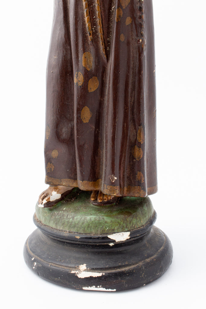 Antique French Hand-Painted Plaster St. Anthony Statue