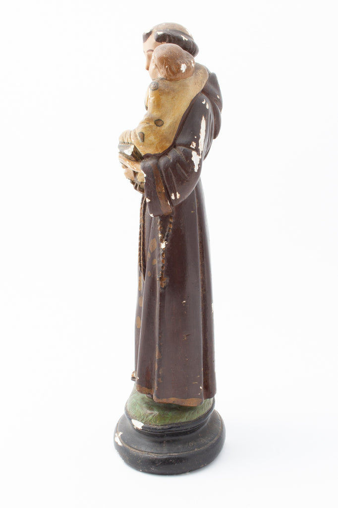 Antique French Hand-Painted Plaster St. Anthony Statue