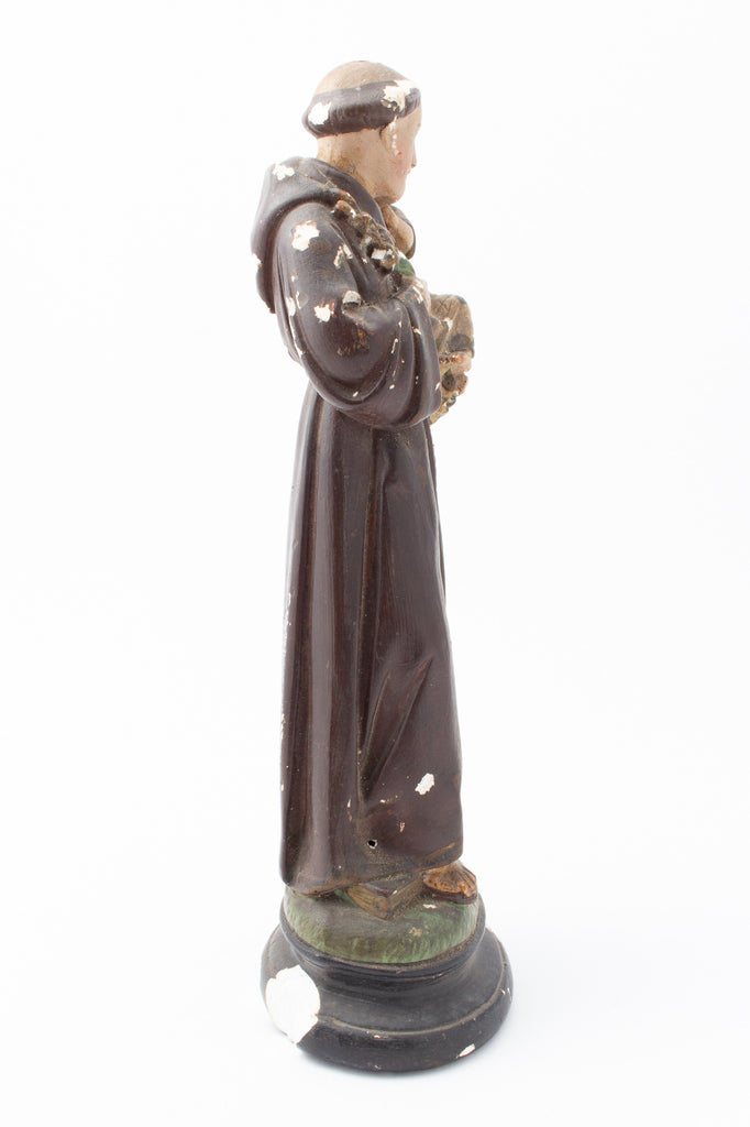 Antique French Hand-Painted Plaster St. Anthony Statue