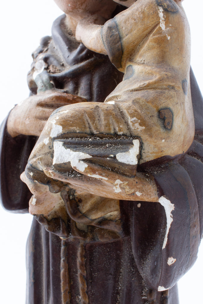 Antique French Hand-Painted Plaster St. Anthony Statue