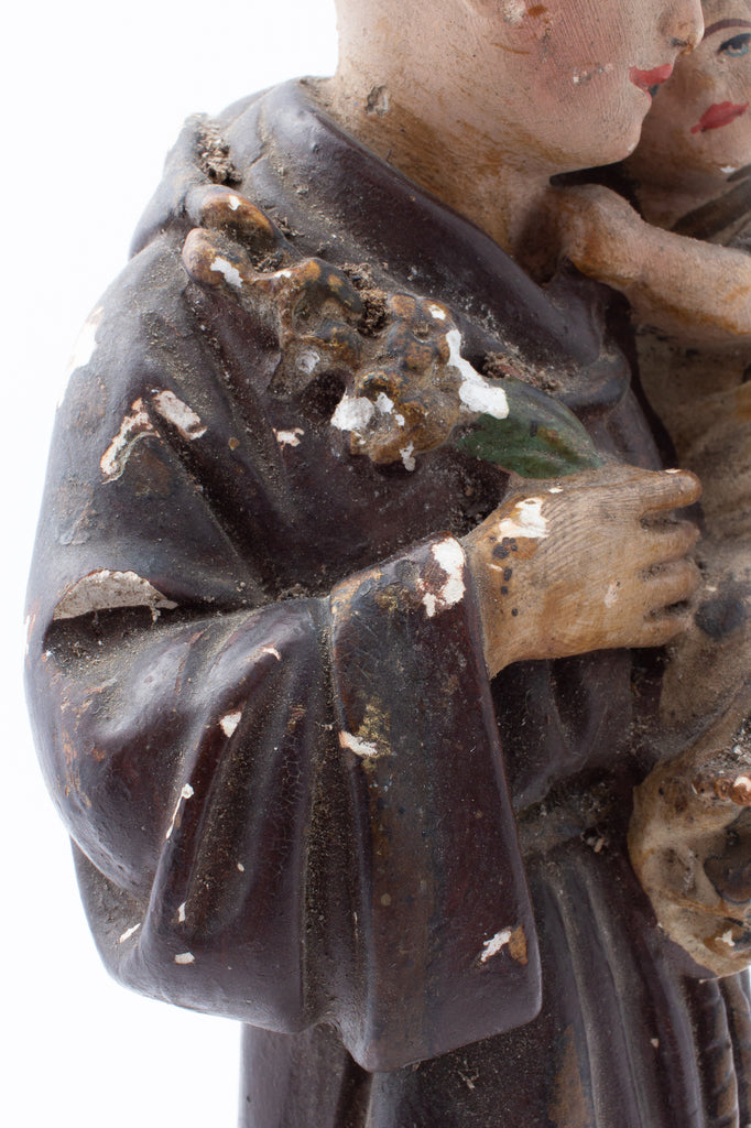 Antique French Hand-Painted Plaster St. Anthony Statue