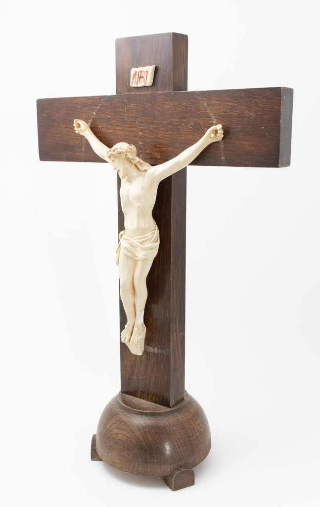 Mid-Century Wood & Plaster Altar Crucifix found in Belgium