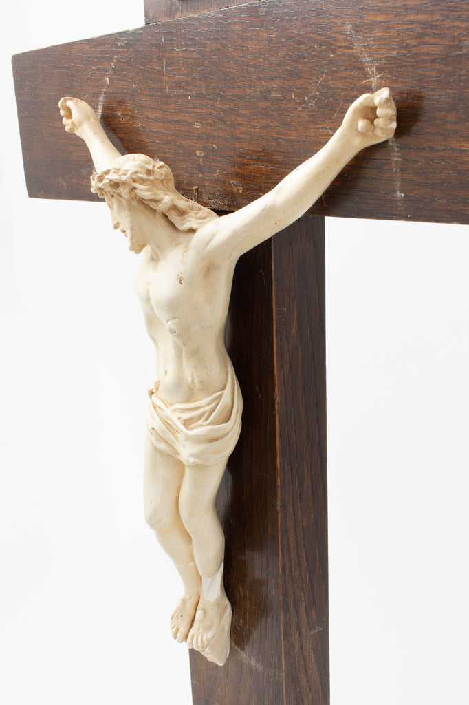 Mid-Century Wood & Plaster Altar Crucifix found in Belgium
