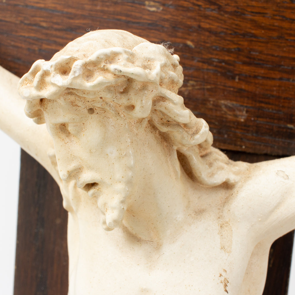 Mid-Century Wood & Plaster Altar Crucifix found in Belgium