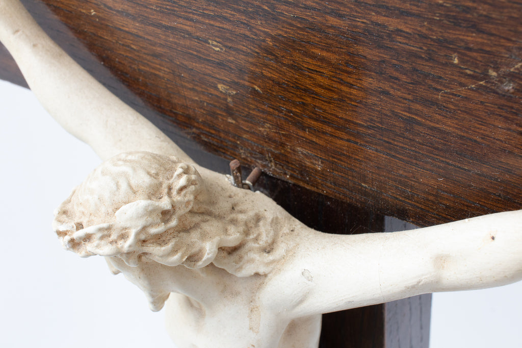 Mid-Century Wood & Plaster Altar Crucifix found in Belgium