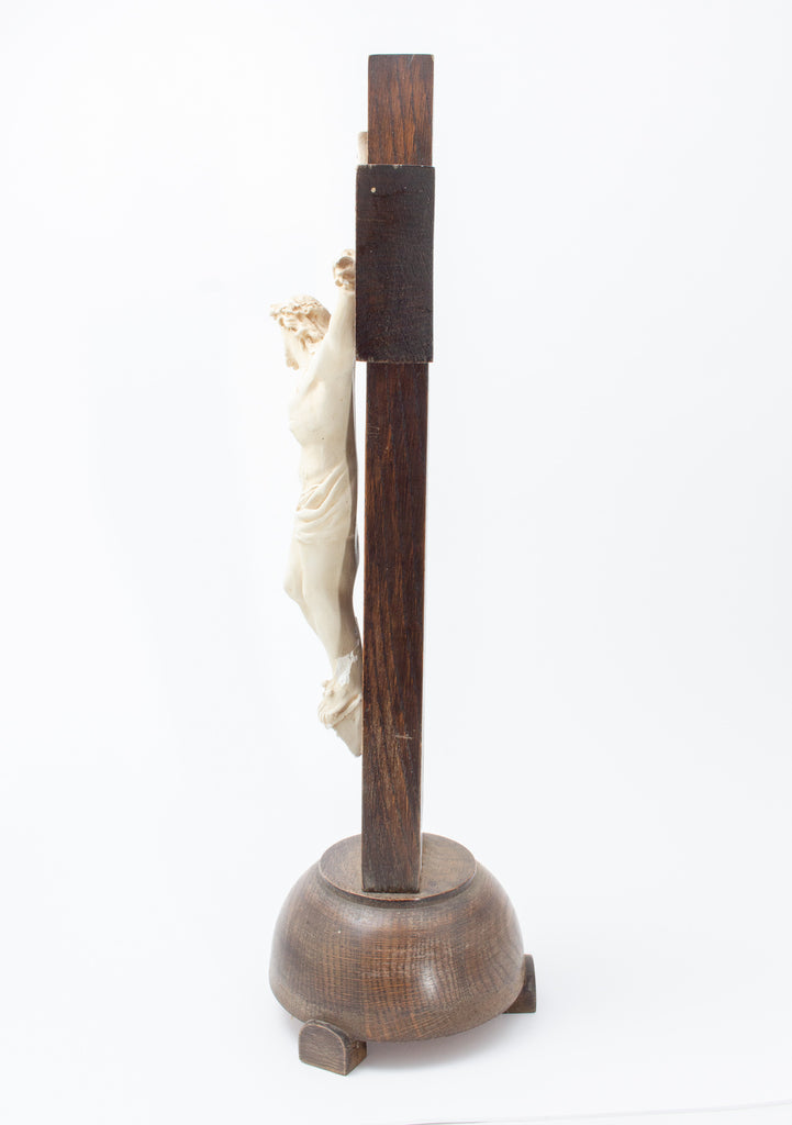Mid-Century Wood & Plaster Altar Crucifix found in Belgium