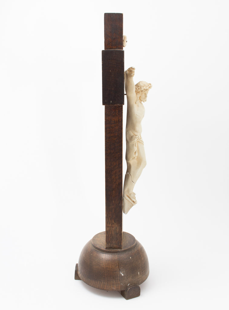 Mid-Century Wood & Plaster Altar Crucifix found in Belgium