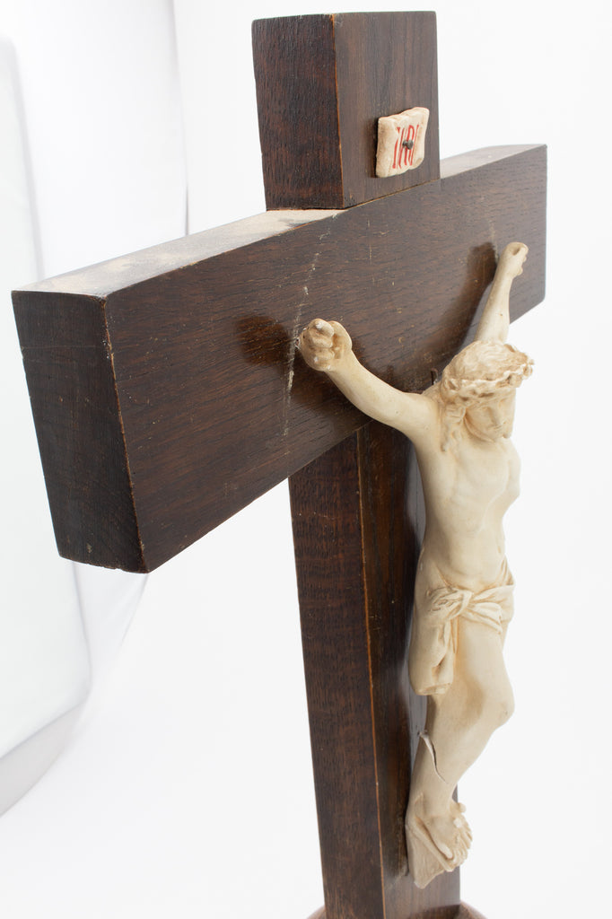 Mid-Century Wood & Plaster Altar Crucifix found in Belgium