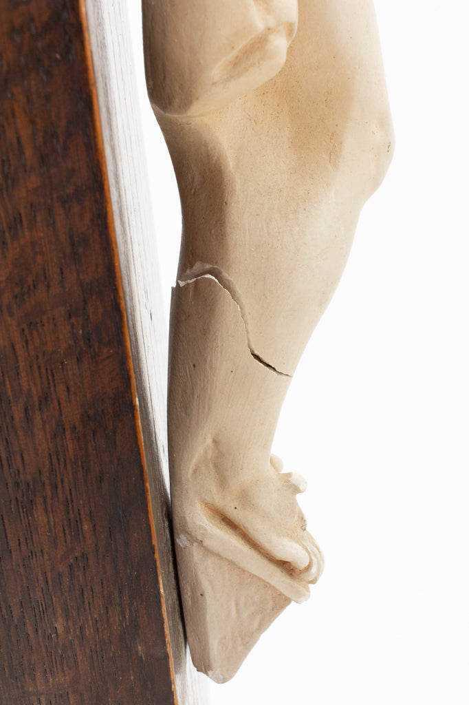 Mid-Century Wood & Plaster Altar Crucifix found in Belgium