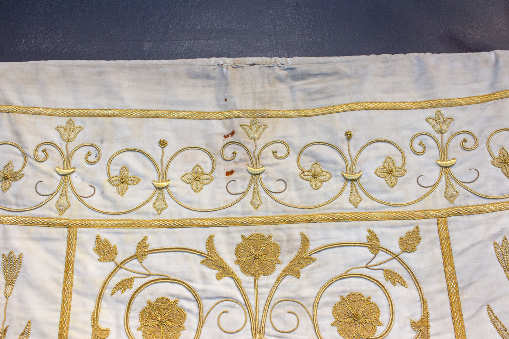 Antique French Embroidered Velvet Tapestry of the Madonna on Iron Hanger
