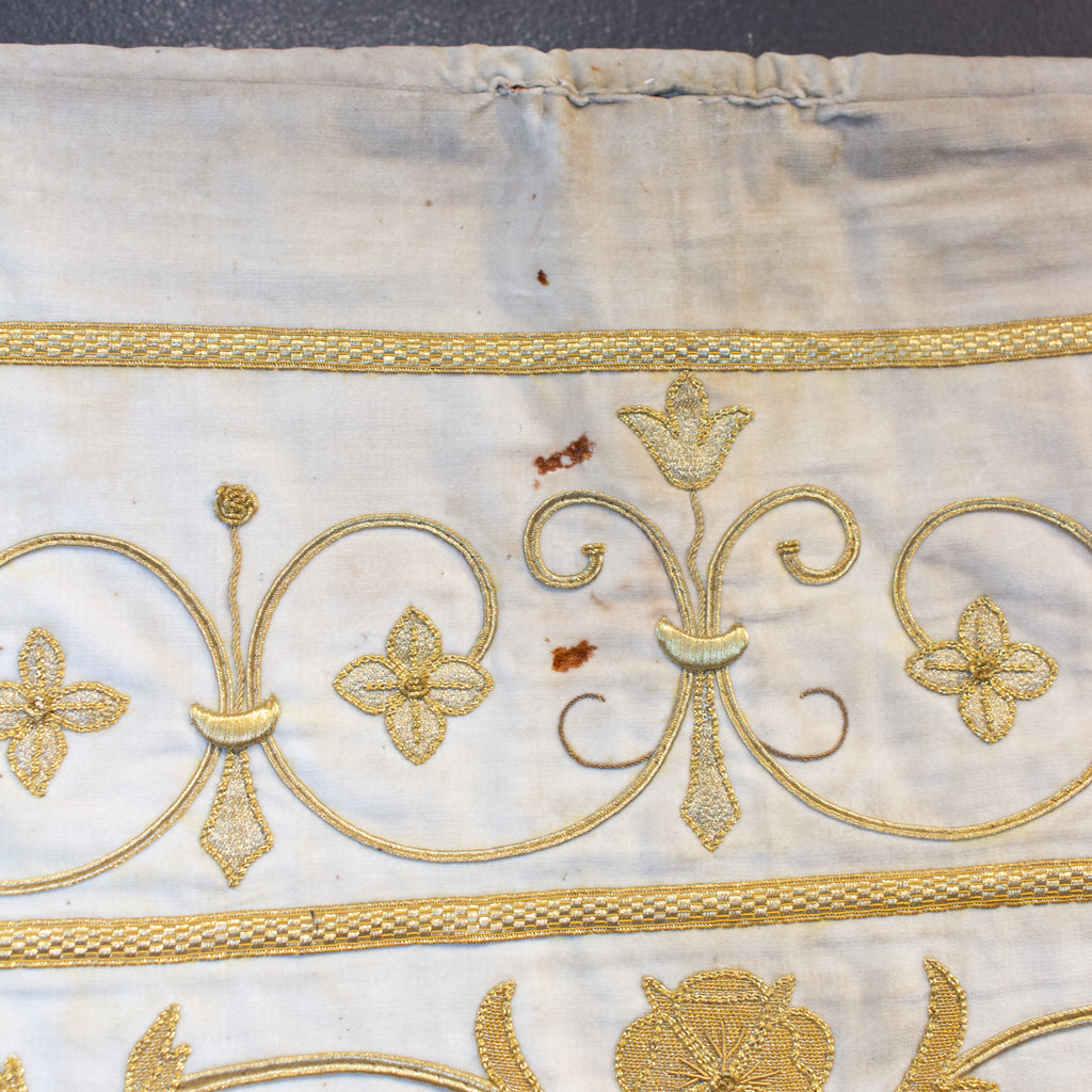 Antique French Embroidered Velvet Tapestry of the Madonna on Iron Hanger