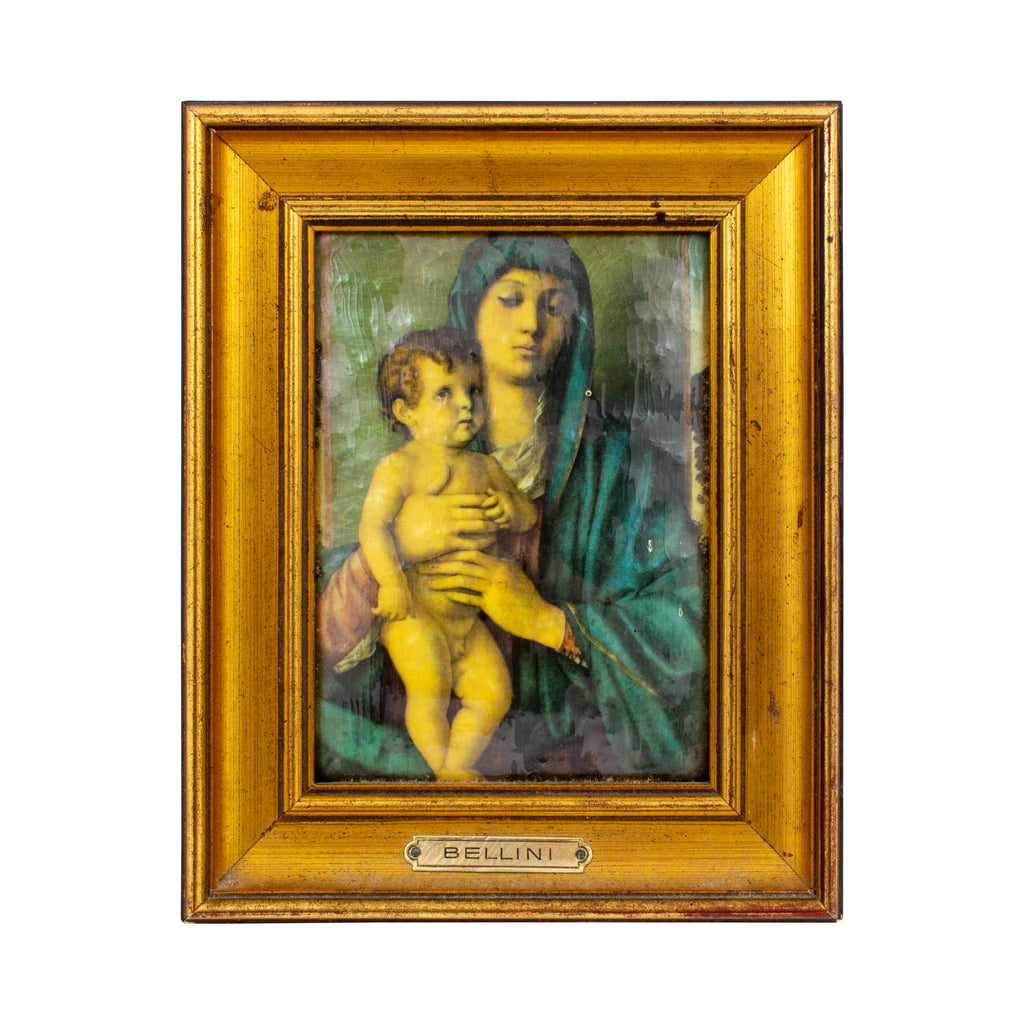 Small Vintage Framed Enameled Reproduction of Bellini's Madonna of the Trees