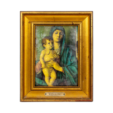 Small Vintage Framed Enameled Reproduction of Bellini's Madonna of the Trees