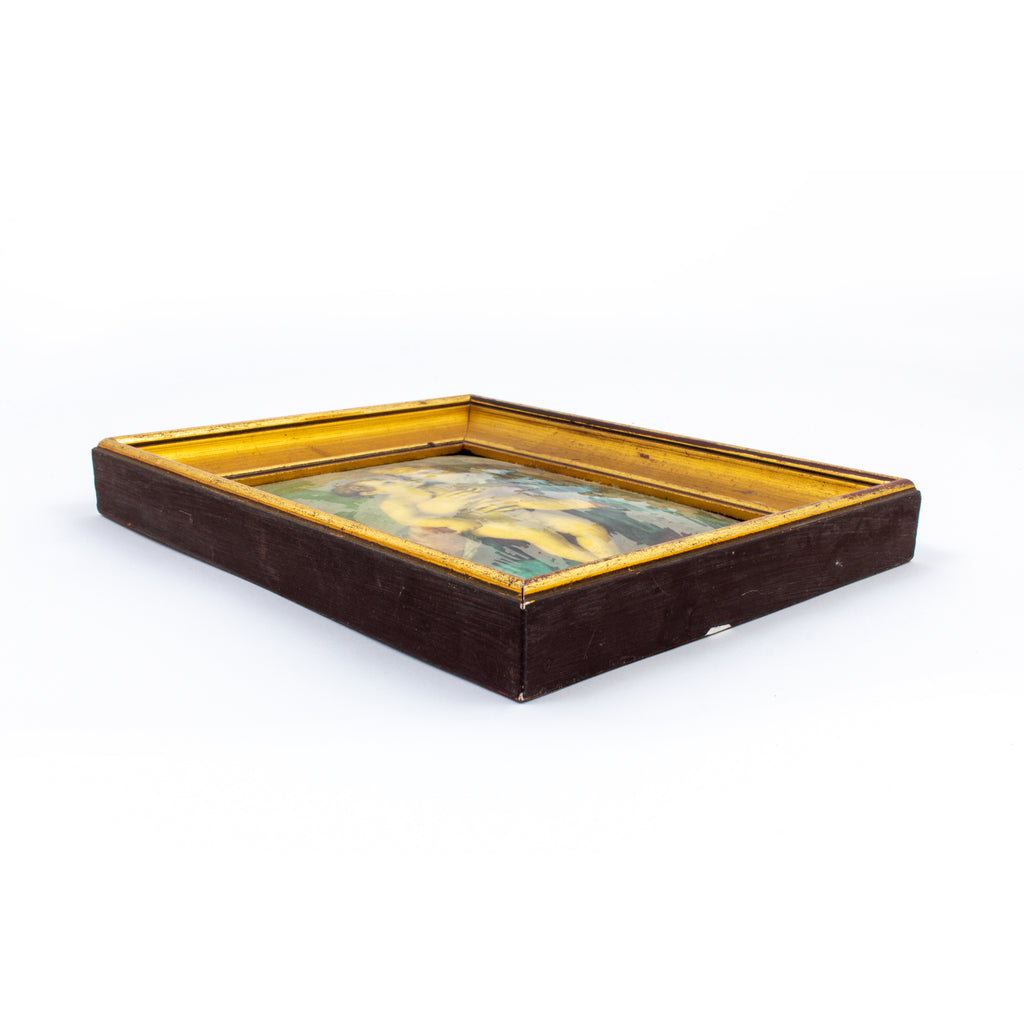 Small Vintage Framed Enameled Reproduction of Bellini's Madonna of the Trees