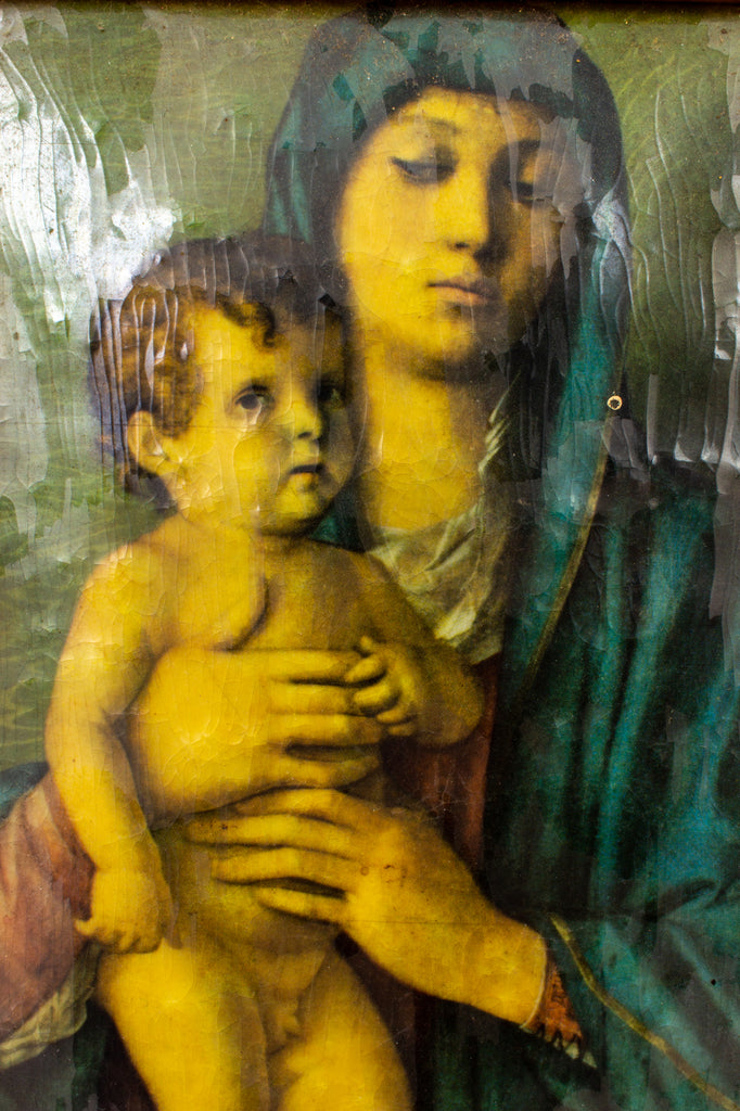 Small Vintage Framed Enameled Reproduction of Bellini's Madonna of the Trees