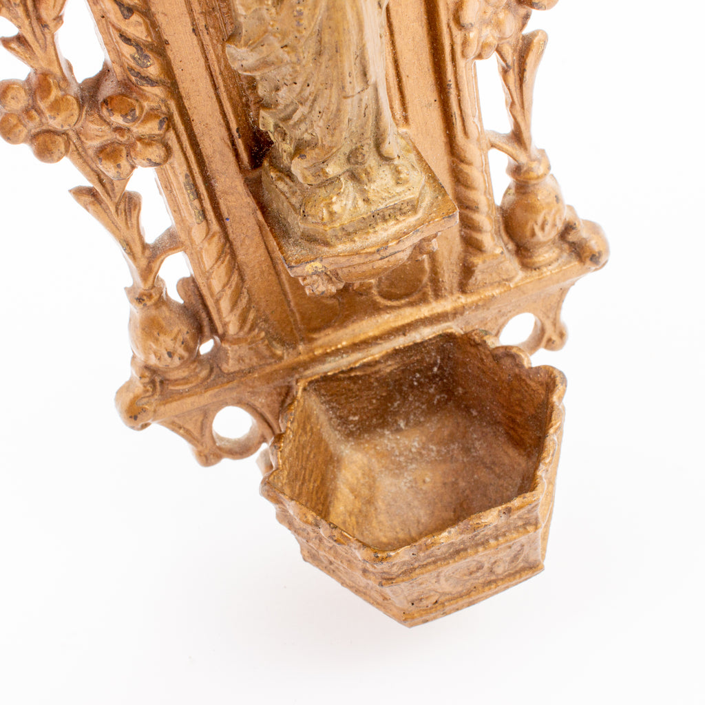 Vintage French Metal Holy Water Font with Madonna Image