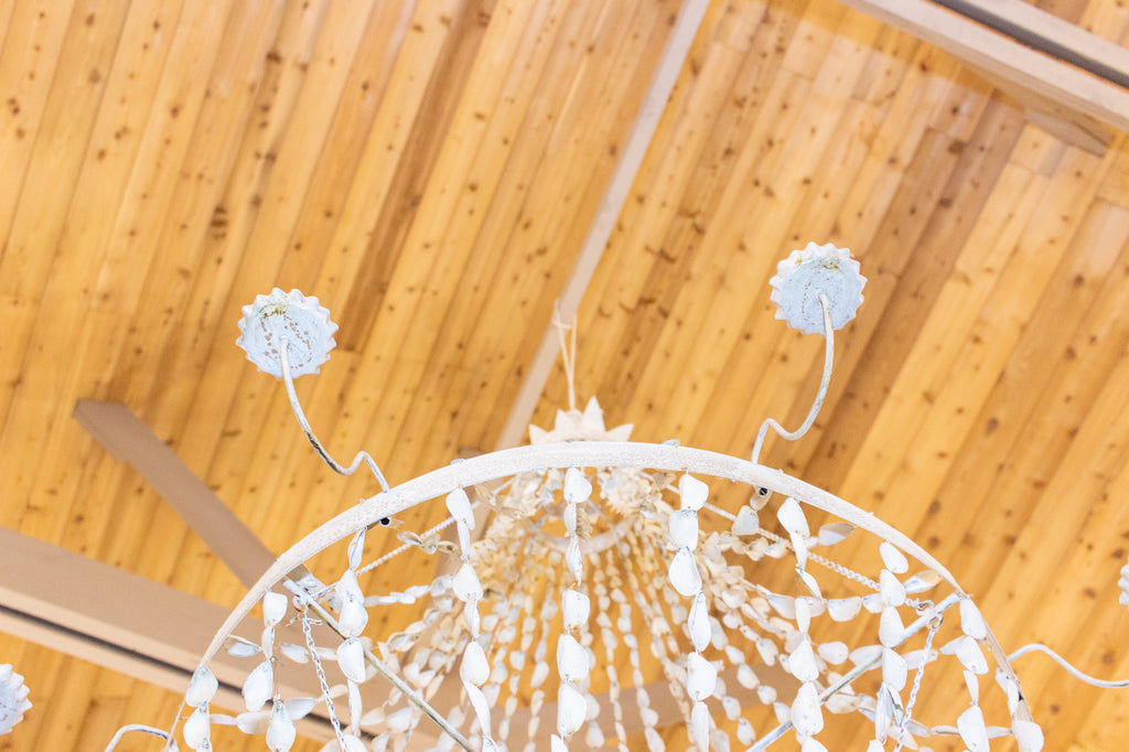 Vintage Spanish Painted Metal & Seashell Chandelier with 8 Candelabra Arms