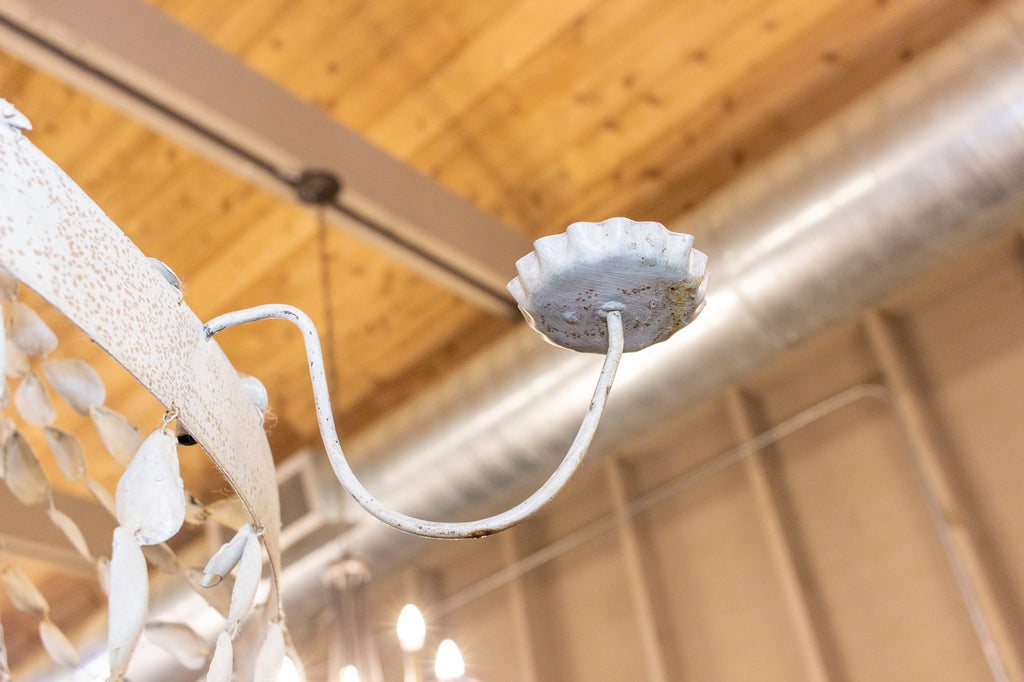 Vintage Spanish Painted Metal & Seashell Chandelier with 8 Candelabra Arms