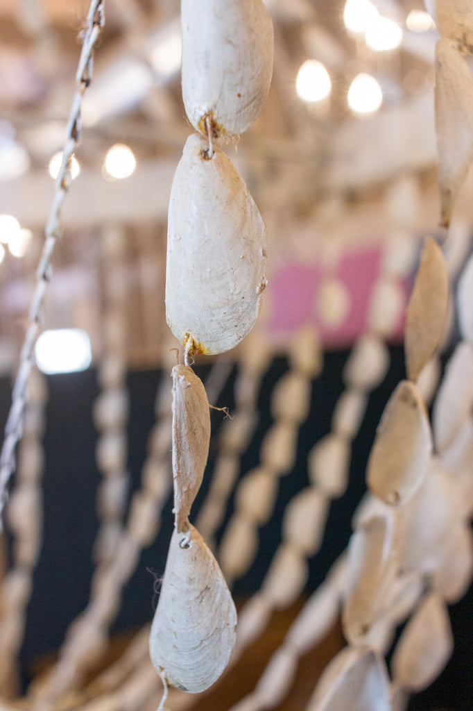 Vintage Spanish Painted Metal & Seashell Chandelier with 8 Candelabra Arms