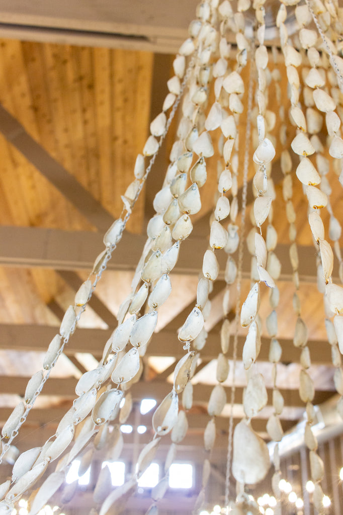 Vintage Spanish Painted Metal & Seashell Chandelier with 8 Candelabra Arms