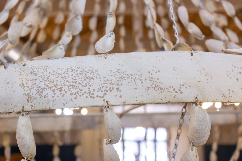 Vintage Spanish Painted Metal & Seashell Chandelier with 8 Candelabra Arms