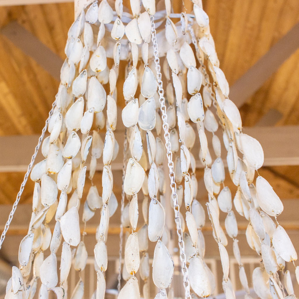 Vintage Spanish Painted Metal & Seashell Chandelier with 8 Candelabra Arms