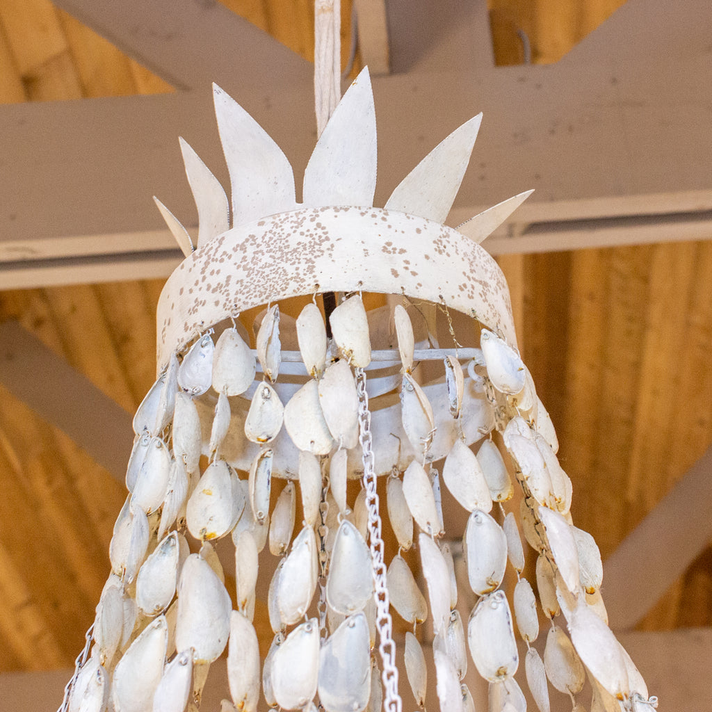 Vintage Spanish Painted Metal & Seashell Chandelier with 8 Candelabra Arms