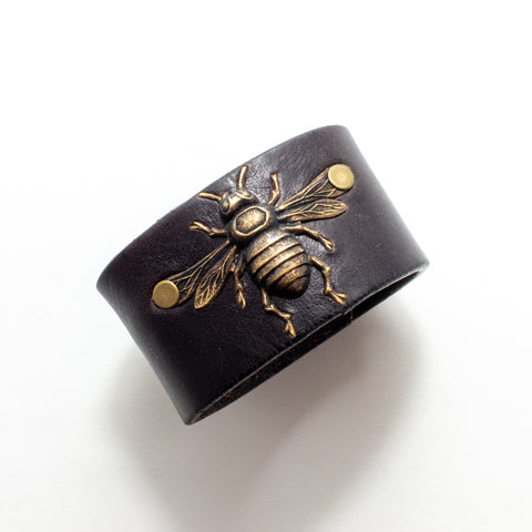 Handcrafted Leather & Metal Bee Cuff