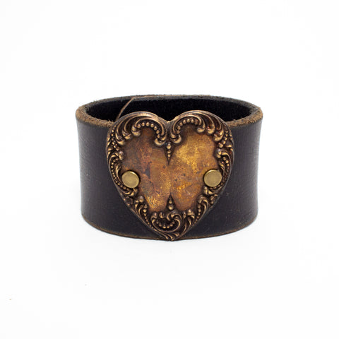 Handcrafted Leather & Metal Heart Cuff