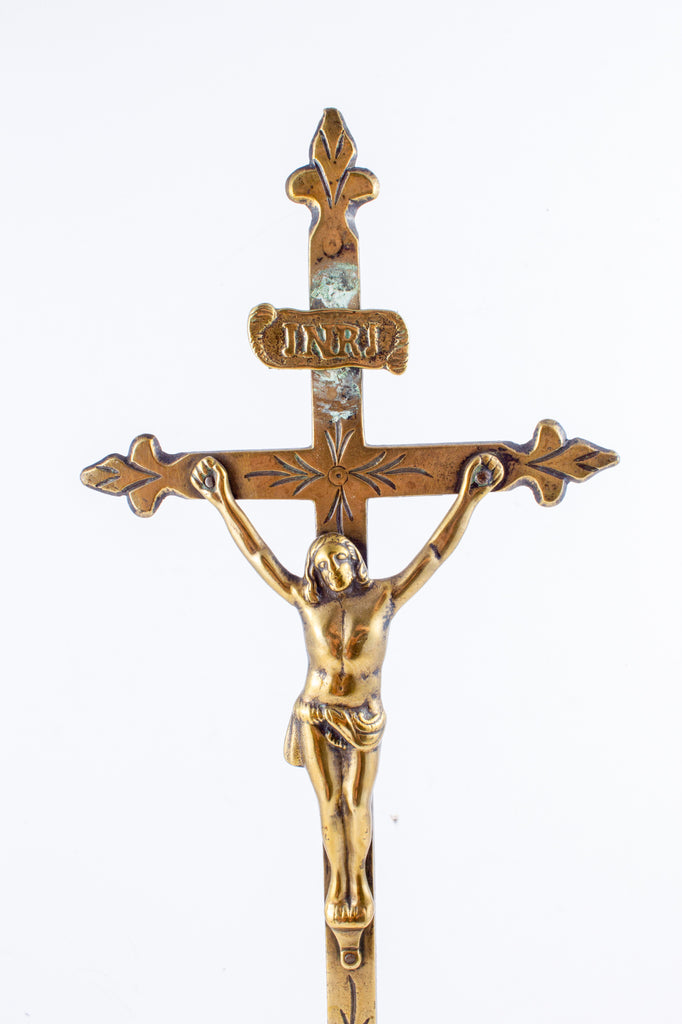 Antique French Brass Standing Crucifix