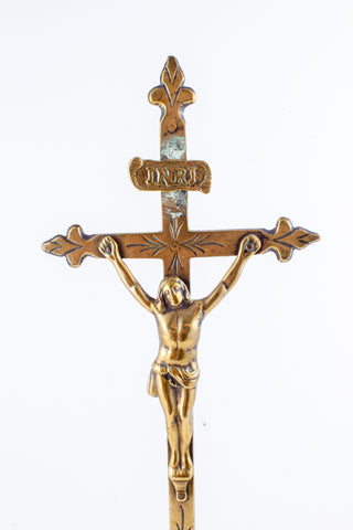 Antique French Brass Standing Crucifix