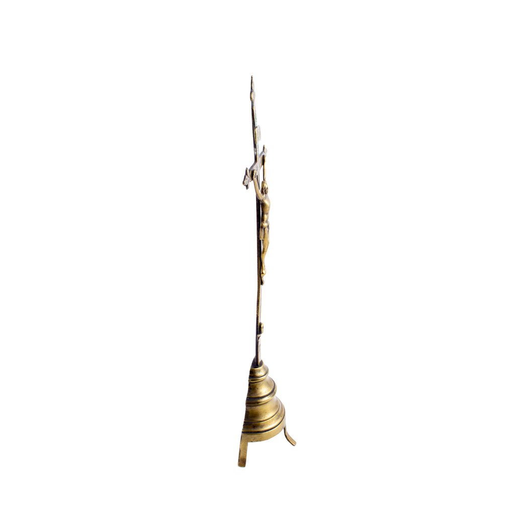 Antique French Brass Standing Crucifix