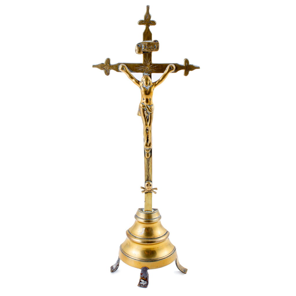 Antique French Brass Standing Crucifix