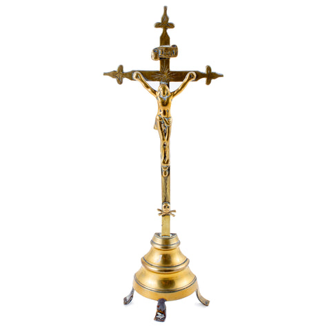 Antique French Brass Standing Crucifix