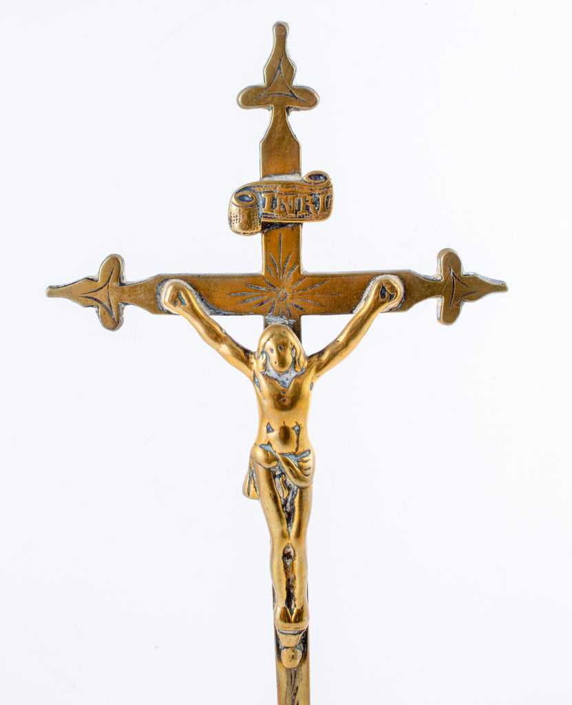Antique French Brass Standing Crucifix