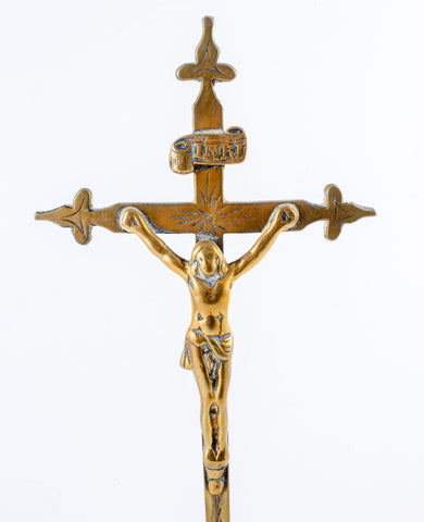 Antique French Brass Standing Crucifix