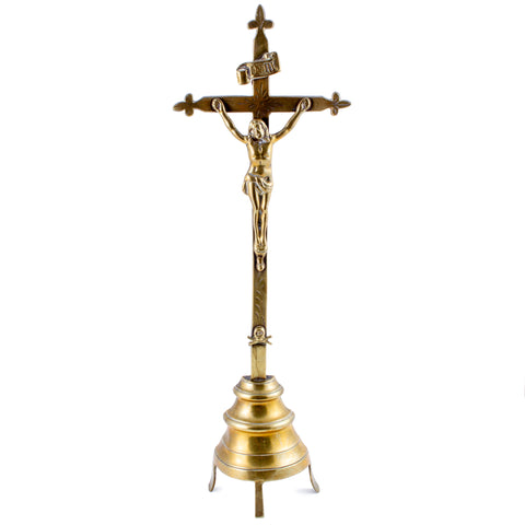 Antique French Brass Standing Crucifix