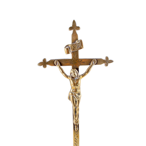 Antique French Brass Standing Crucifix