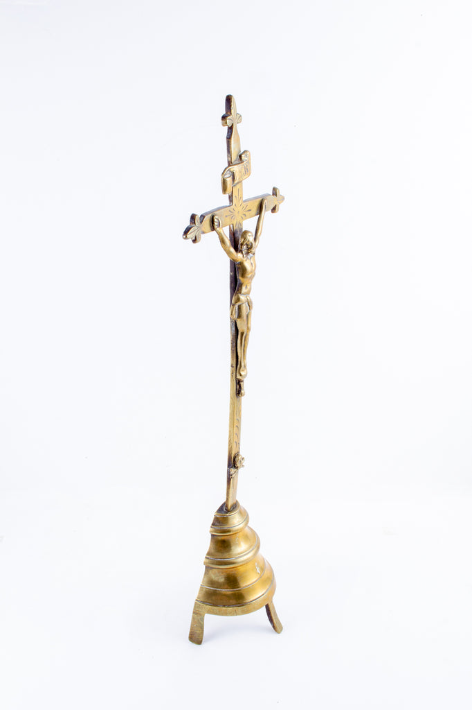 Antique French Brass Standing Crucifix