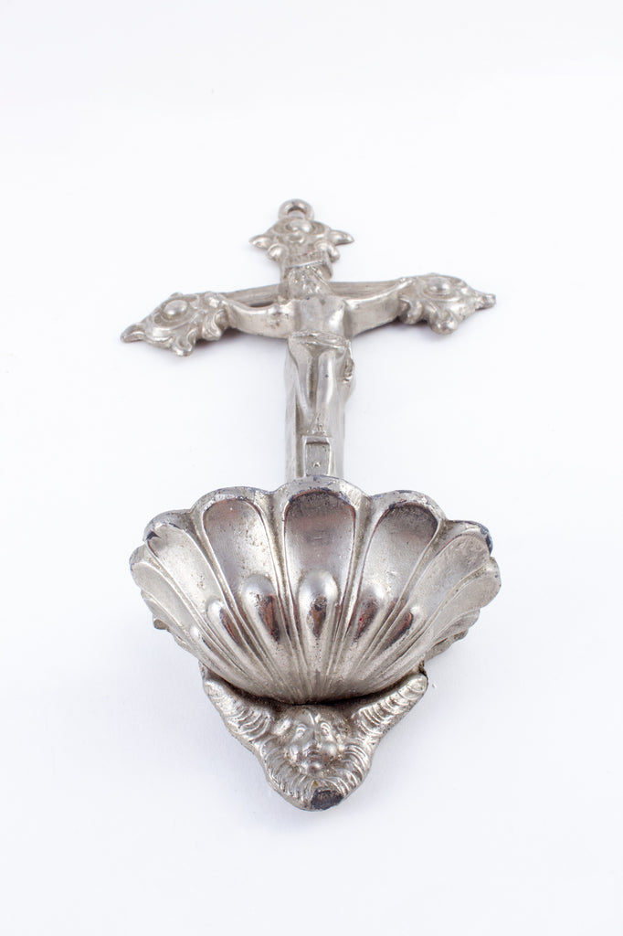 Vintage French Pewter Holy Water Font