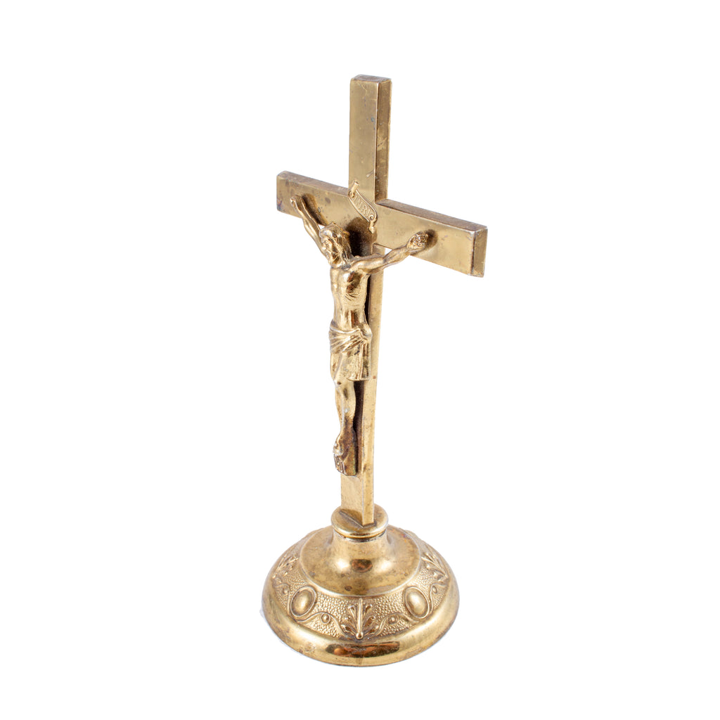 Small Vintage French Metal Standing Crucifix