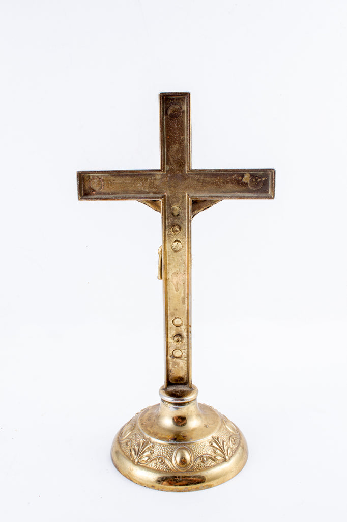 Small Vintage French Metal Standing Crucifix