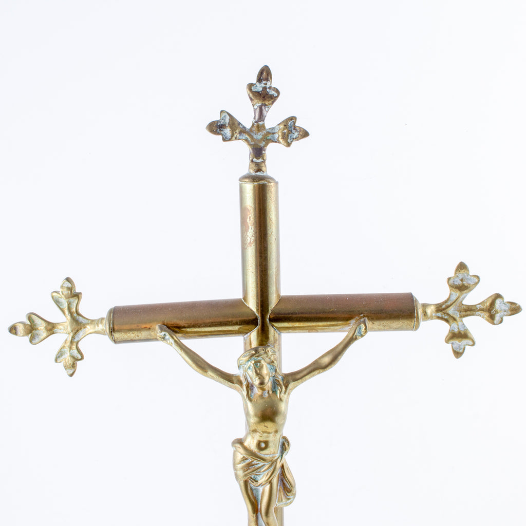 Antique French Brass Standing Crucifix