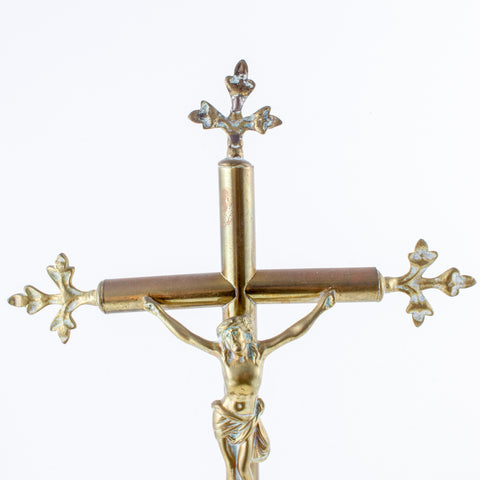 Antique French Brass Standing Crucifix